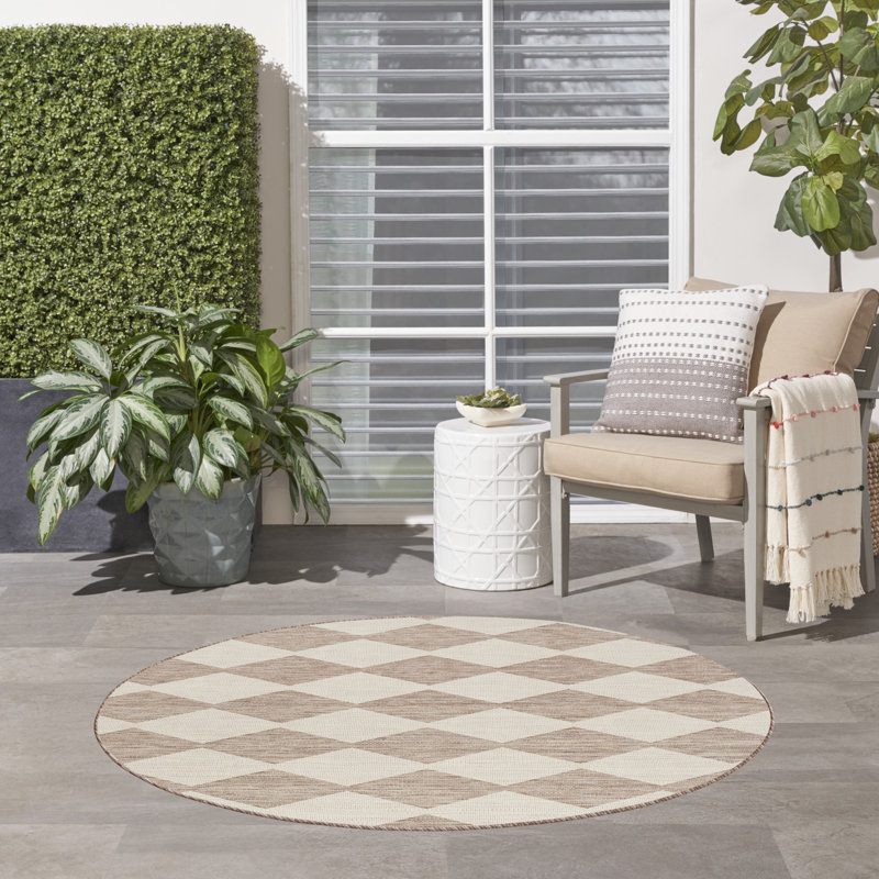 Rectangle Positano Indoor/Outdoor Area Rug, Round 6', Beige