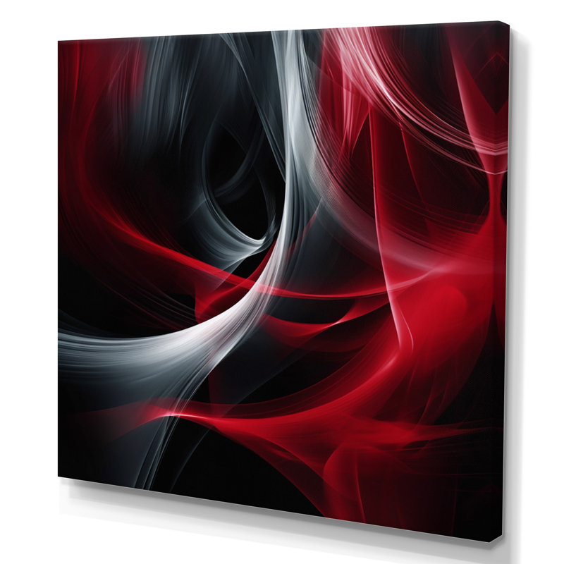 Abstrait contemplatif rouge et noir - art abstrait de vagues modernes, H 36 po x l 36 po, Toile tendue, Sans cadre
