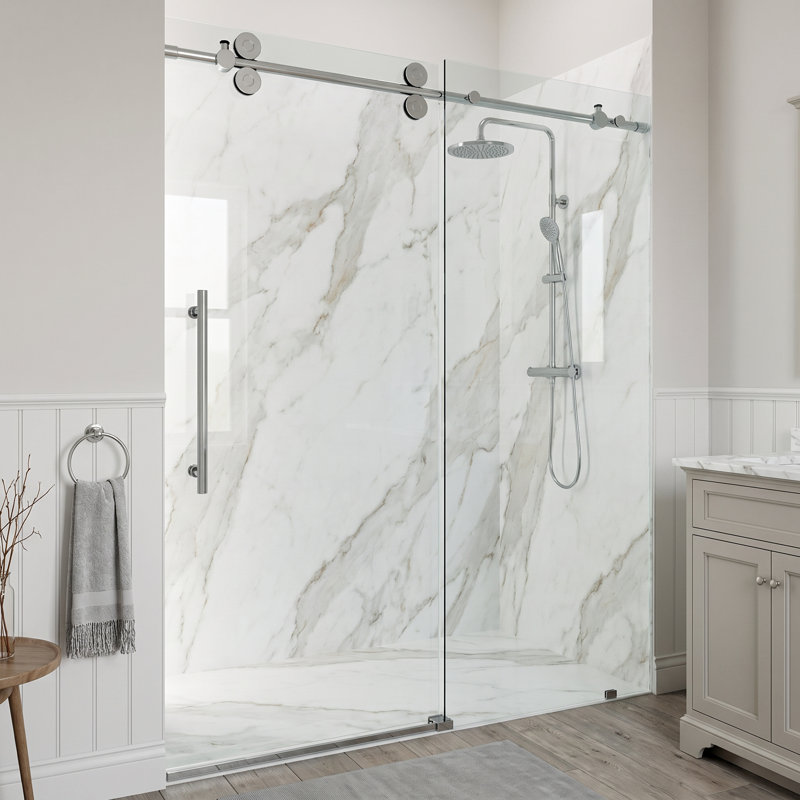 Elan 44-48" W x 74" H Sliding Frameless Shower Door with 3/8" Clear Glass, Chrome