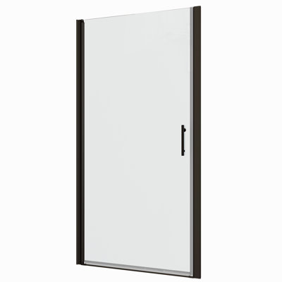 Porte de douche à pivot 1/4 po en verre trempé pour salle de bain - noir mat facile à installer avec poignée en acier inoxydable