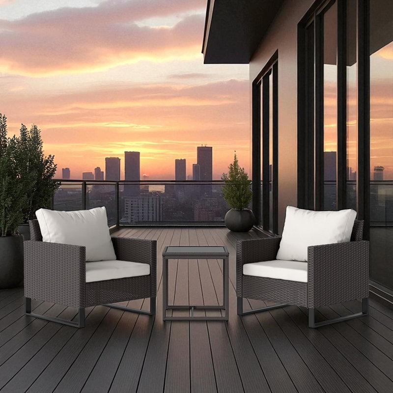 66cm Wide Outdoor Straight Patio Sectional Set with Cushions