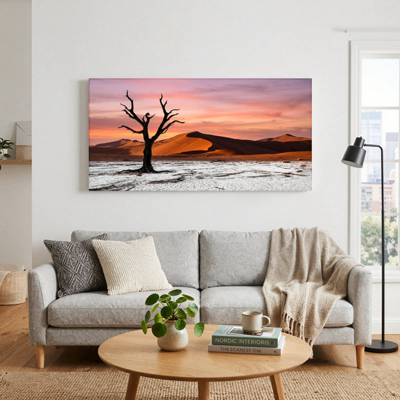 Ensemble de 1 tableau sur toile « Coucher de soleil dans le désert »., 32“W x 16”H, Wrapped Canvas