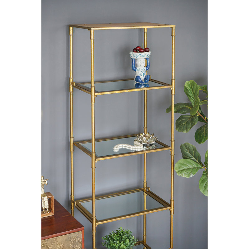 Étagère à miroir à six niveaux en or vieilli avec finition en métal vieilli pour la présentation du salon