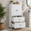 Armoire de rangement pour salle de bain, armoire avec deux portes et tiroirs, tablette réglable, panneau de fibres à densité moyenne, blanc