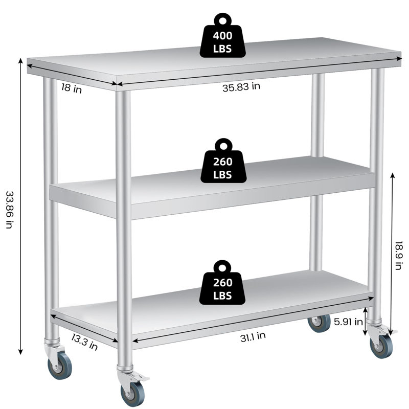 Metal Kitchen Island, 86cm H x 91cm W x 45.8cm D