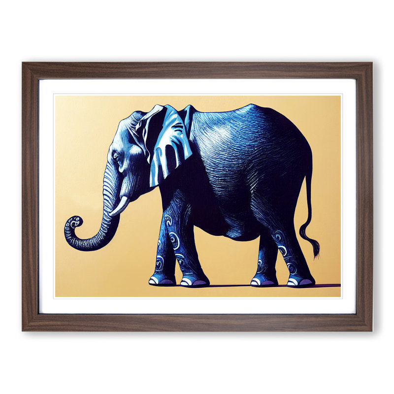 XH1022-6603X Elephant - Single Picture Frame Painting, 46cm H x 64cm W x 2cm D, Walnut