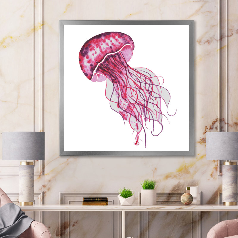 Mignonne méduse rose - sur, Impression argent sur toile encadrée, H 30 po x l 30 po x P 1 po