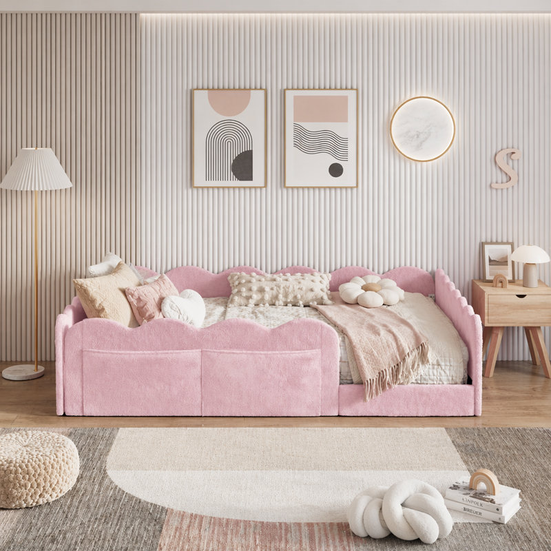 Lit de plancher rembourré, Lit double, Rose