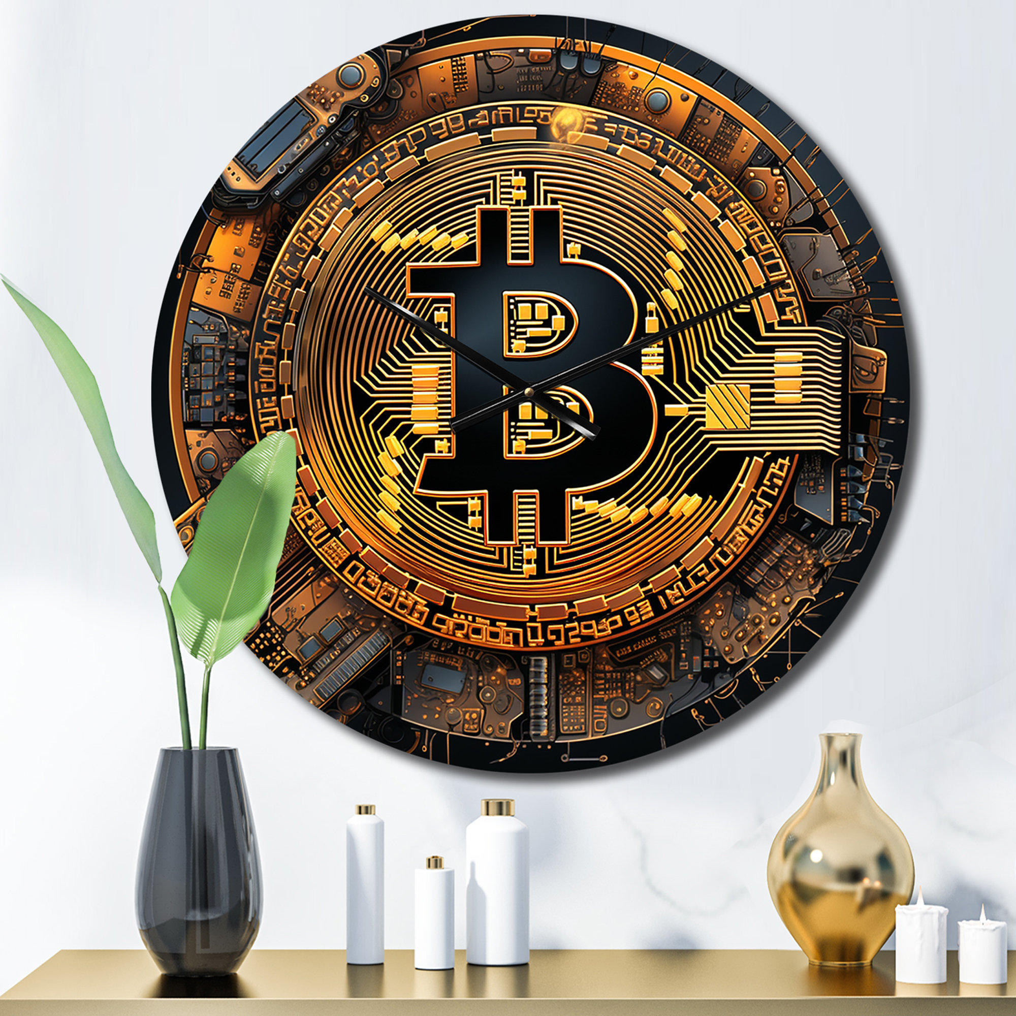 Bitcoin Crypto Seal Metal Wall Clock Design Art Size: Extra Large