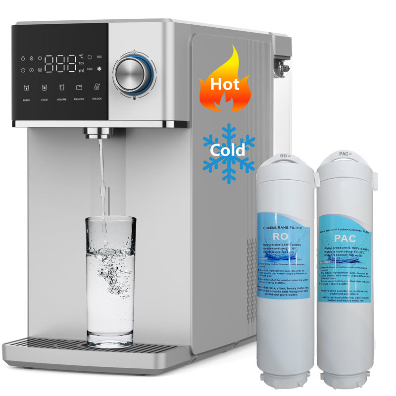 Soopyk Countertop Reverse Osmosis System Instant Hot Ro Water Filtration Hot And Cold Water Dispenser Cooler, Adjustable Temperature & Dispensing Volume, Filter Lifespan Monitor, Plug And Play