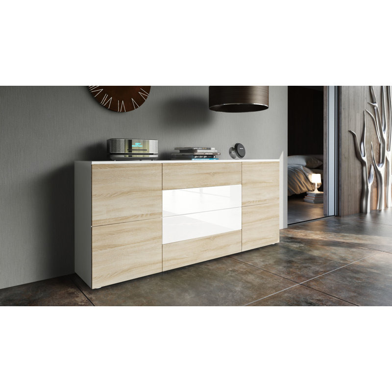 Mccraney Sideboard, White (matt)/Oak/White (glossy)