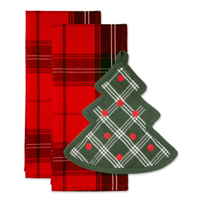 Cotton Plaid Waffle Kitchen Towel Linen Set