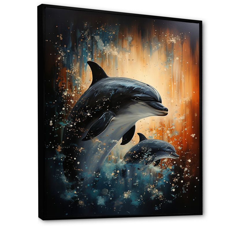 «Dolphin Mystic Encounters II», reproduction sur toile, Cadre flottant noir, H 44 po x l 34 po x P 1,5 po