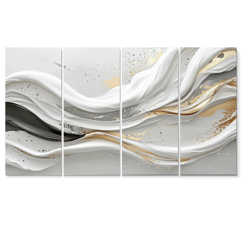 «White Ripples Of Stone I - Abstract Modern Waves», ensemble de reproduction d'art mural, H 32 po x l 64 po