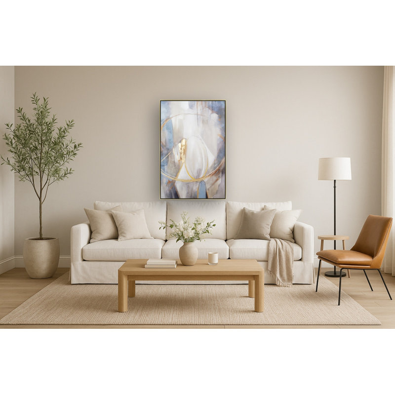 Art mural céleste abstrait sur toile accentué or - 34 po x 50 po - cadre doré