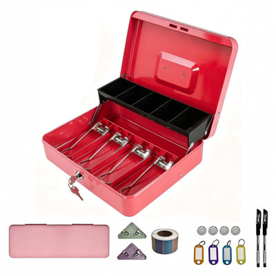 Locking Cash Box with Lock,Money Box with Cash Tray,Lock Safe Box with 6 Kinds Accessories,Money Saving Organizer,11.81Lx 9.45Wx 3.54H Inches