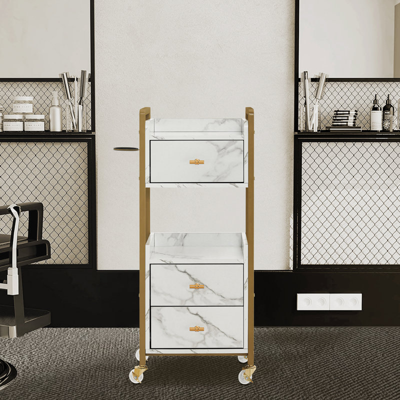 Utility Cart with Hair Dryer Holder and Locking Wheels for Salon, Rolling Tattoo Cart with Drawers