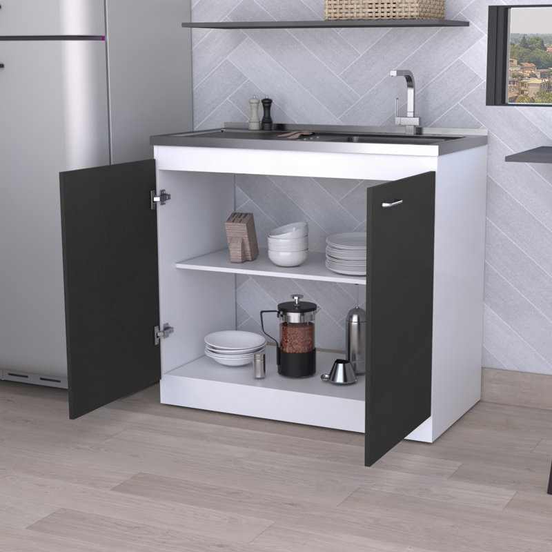 Évier utilitaire Oklahoma, armoire à deux portes, comptoir en acier inoxydable