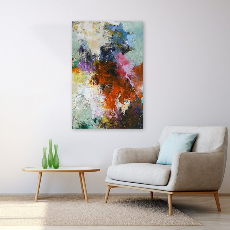 Attention - Art abstrait fuchsias contemporain, H 48 po x l 32 po