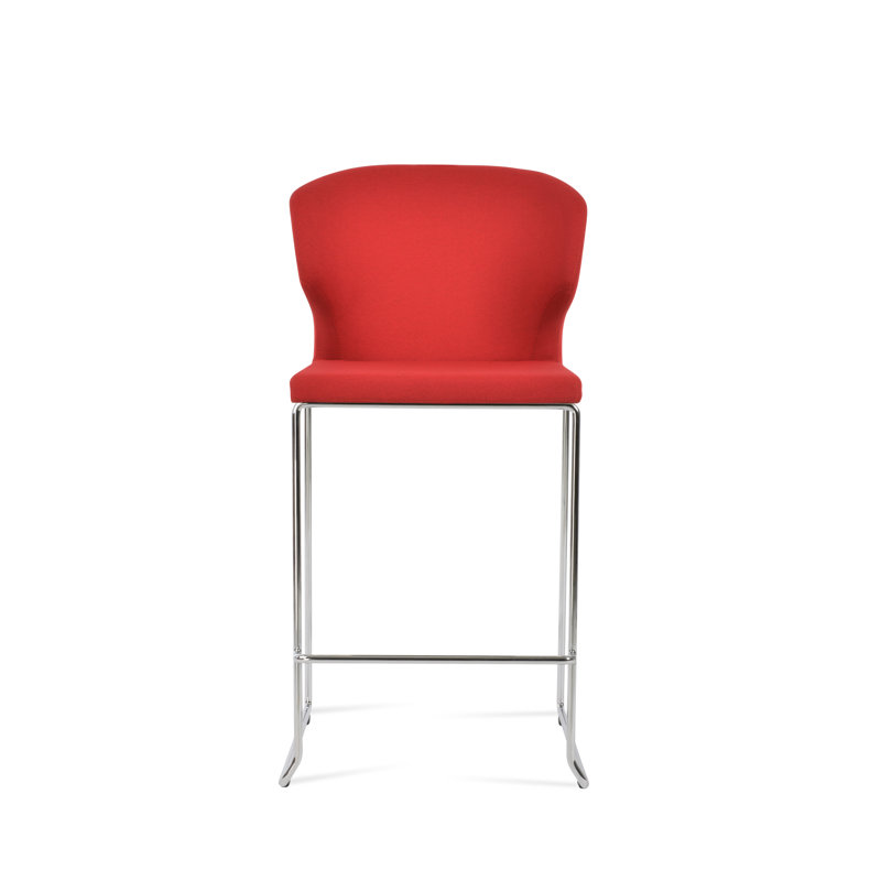 Tabouret de bar et de comptoir empilable Amed, Rouge d’époque, Chrome, Tabouret de comptoir (siège d'une hauteur de 24 p