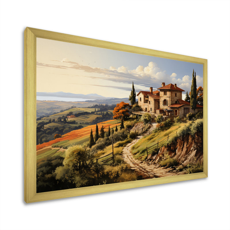 «Country Charm Tuscan Splendor», art mural campagne, H 30 po x l 40 po x P 1,5 po, Cadre doré simple