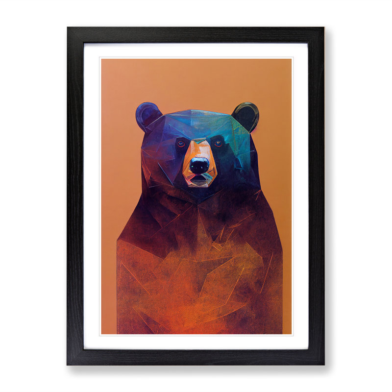 Watchful Bear Abstract - Single Picture Frame Print, 64cm H x 46cm W x 2cm D, Black Framed