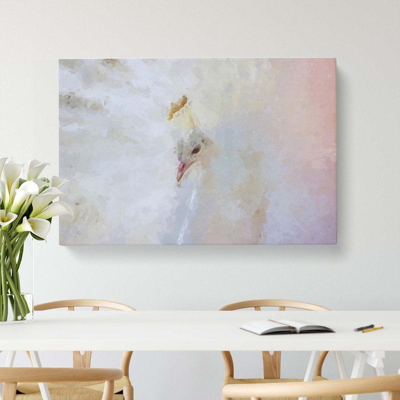 White Peacock In Abstract - Wrapped Canvas, 60cm H x 91cm W x 3cm D