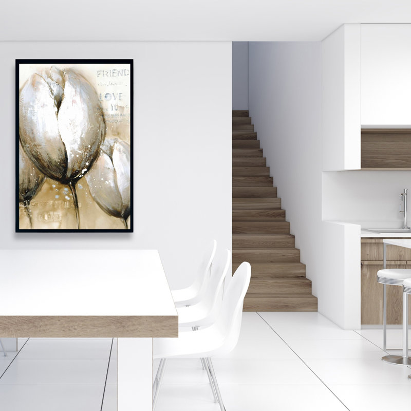 Trois tulipes avec impression typographique sur toile