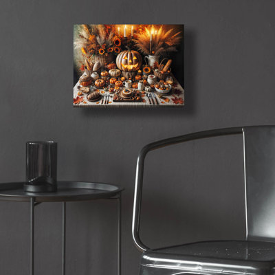 Art mural en verre épique «Halloween centre de table d'automne» par Rey Klimt, 16 po x 12 po
