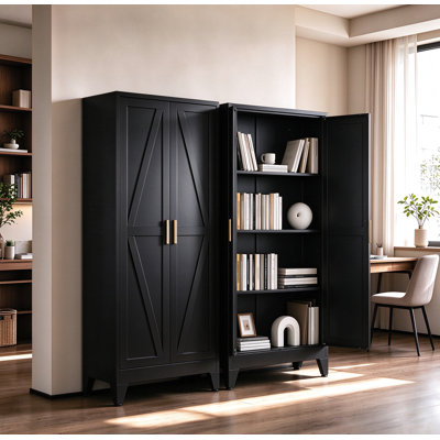 61-inch Tall Metal Cabinet with 2 Doors and 3 Adjustable Shelves(Black)