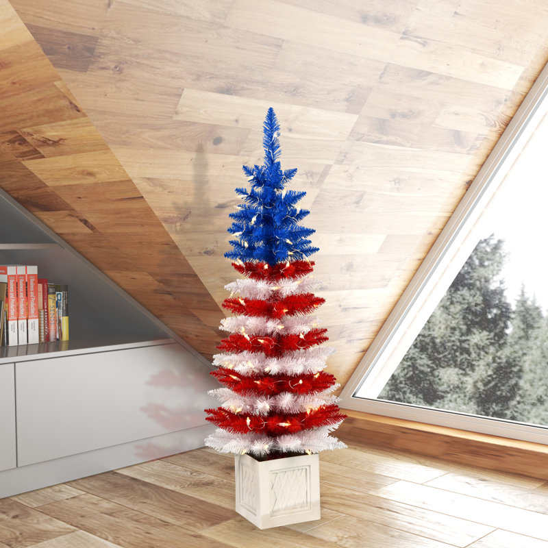 Vickerman 4' X 18" Potted Centennial Pine Artificial Christmas Tree With 157 Pvc Tips, 100 Ul Dura-Lit® Led Warm White Mini Lights, Pull Down Tips And  Branches With White Plastic Container Base.