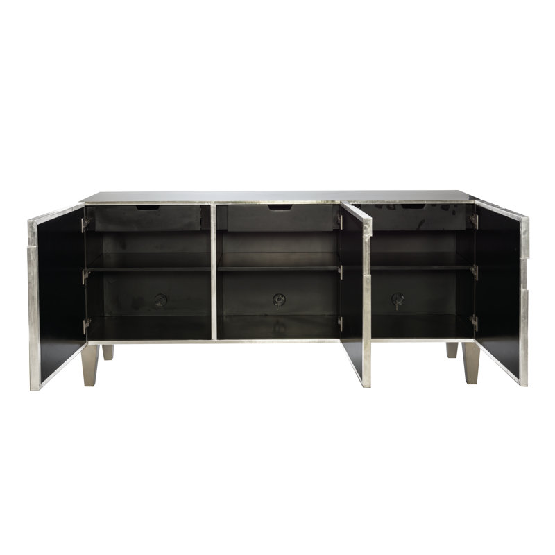 Black Teak and Nickel Transitional Entertainment Console with Cabinet