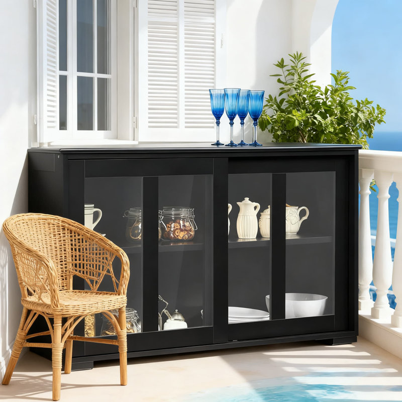 Armoire de rangement empilable avec 2 portes coulissantes en verre trempé, tablette réglable, buffet moderne pour la cuisine, la salle à manger, le salon, le couloir et le bureau