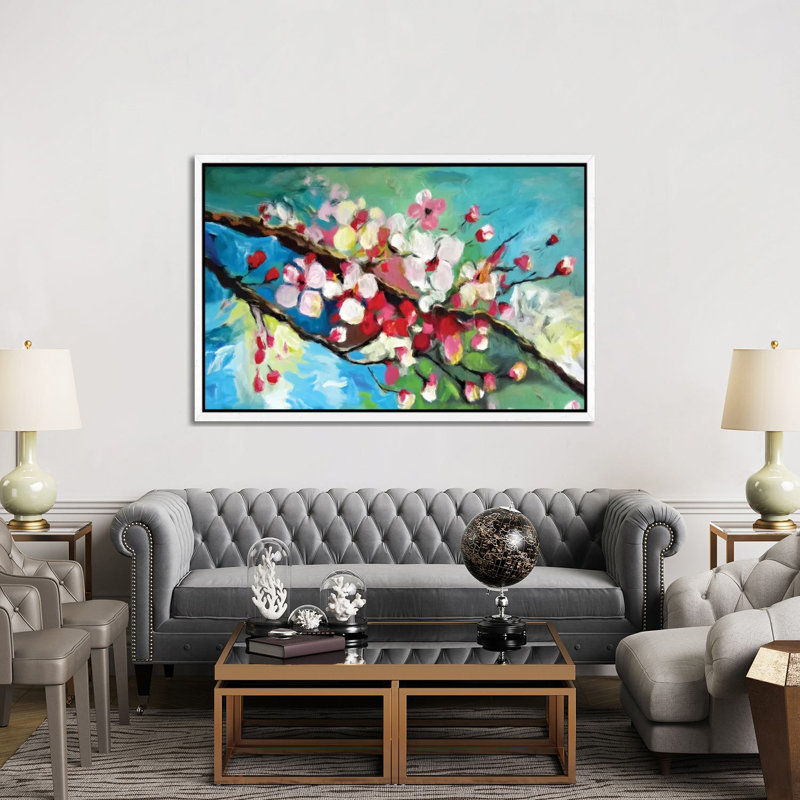Cherry Blossom by Radiana Christova - Painting on Canvas, White Framed, 101.6cm H x 152.4cm W x 3.81cm D