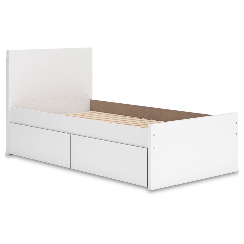 Dunagan Twin Panel Platform Bed With 1 Side Storage, Twin, White