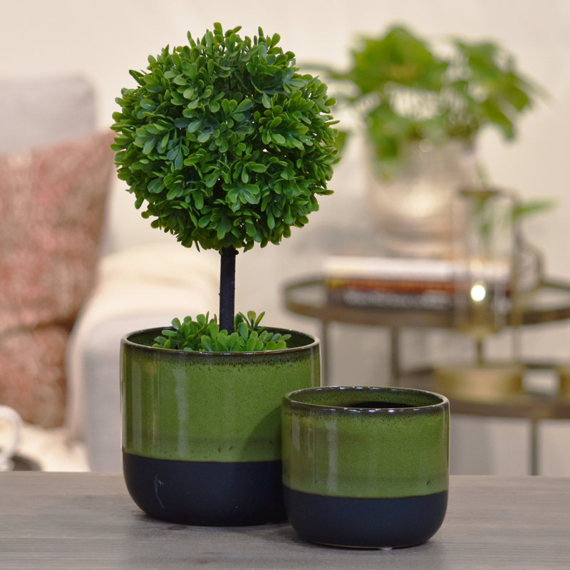 Ensemble de pots à fleurs ronds en grès Shila, Vert