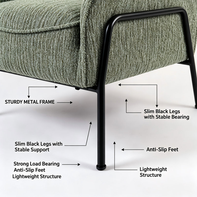 Chaise d'appoint rayée en tissu avec structure en métal, Green