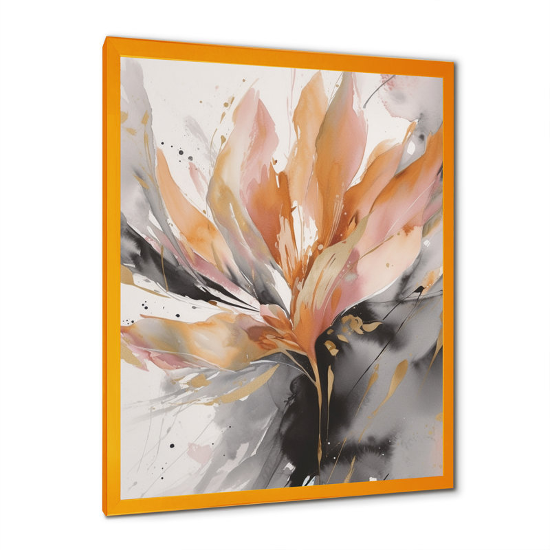 Abstraction de marbre orange et gris hypnotique - art mural abstrait en marbre, Impression encadrée, H 32 po x l 16 po, Doré
