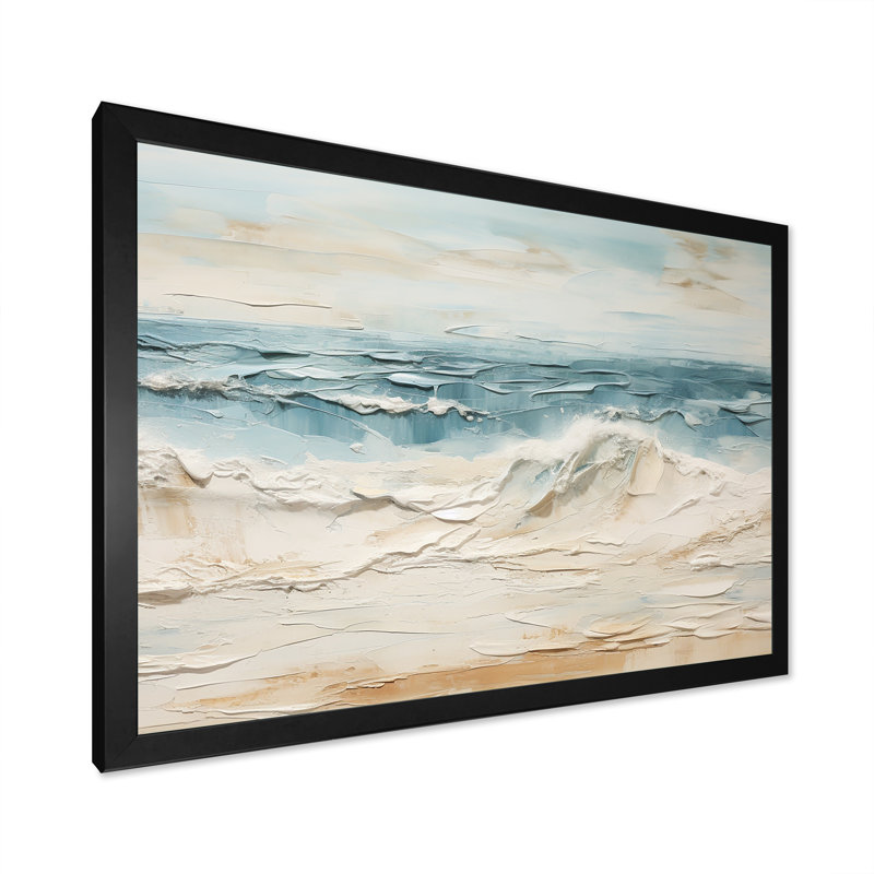 «Beige et bleu plage tranquille» sur toile, H 24 po x l 32 po x P 1 po, Cadre photo noir