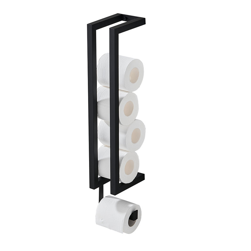 Porte-serviettes de toilette mural à capacité de 4 rouleaux, porte-serviettes de cuisine en acier inoxydable noir mat avec rangement pour rouleaux supplémentaires