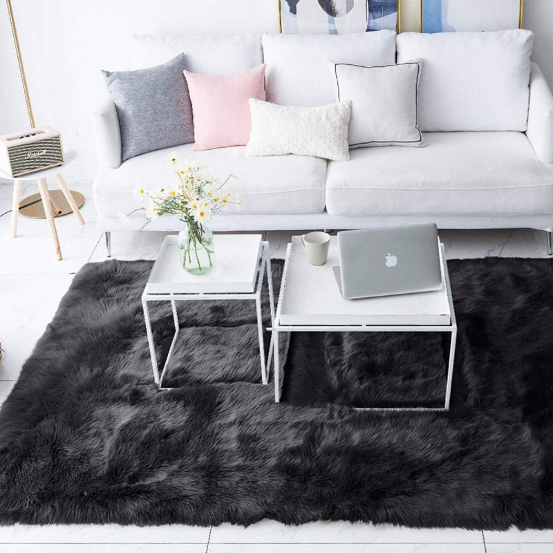 Tapis gris foncé à poil long Macie-Rae, Rectangle 6 pi x 9 pi