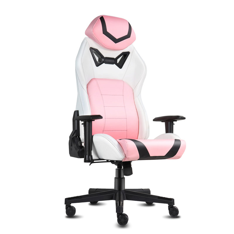 Fauteuil de jeu et de course pivotant ergonomique Inbox Zero, Rose / blanc