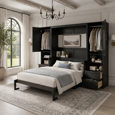 Murphy Bed Wall Bed with Closet,Drawers and Shelves