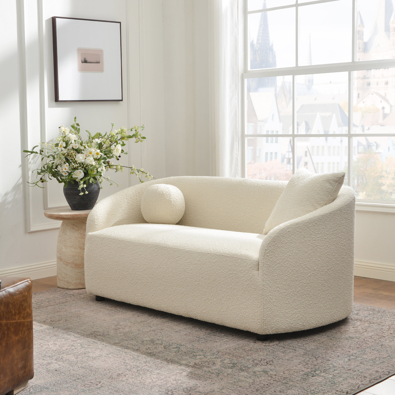 Deans 68" Boucle Upholstered Loveseat, Cream White