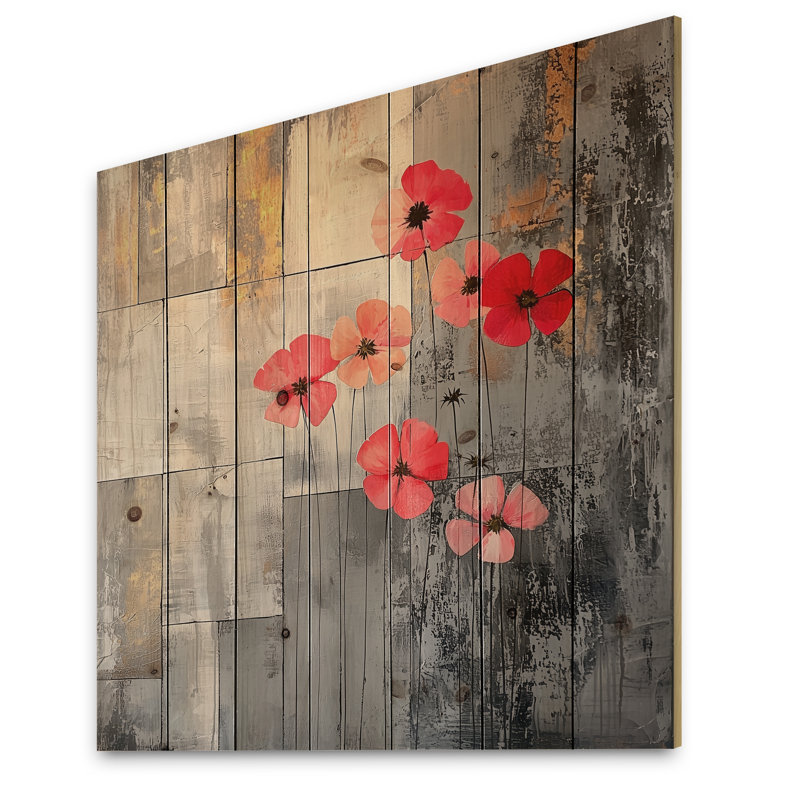 Fleurs de géraniums sur pierres - Décoration murale en bois de géraniums - sur bois de pin naturel