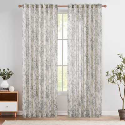 Paire de rideaux semi-transparents à motif floral pivoine Neacsa