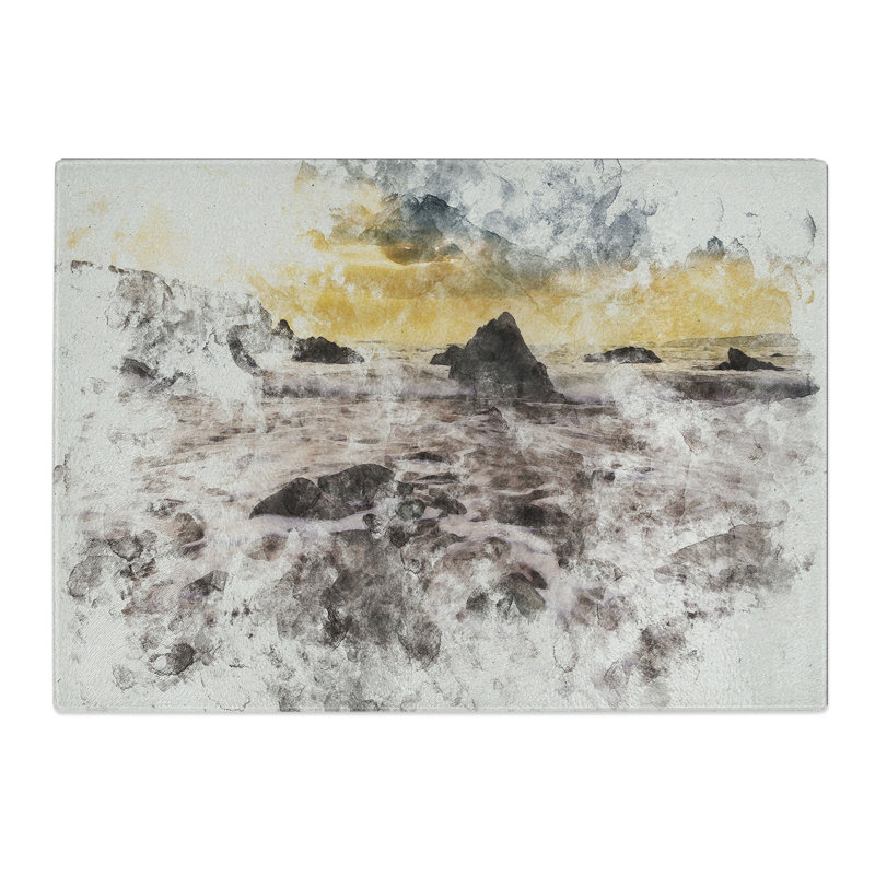 Beach View Watercolour Chopping Board, 0.4cm H x 20cm W x 28.5cm L