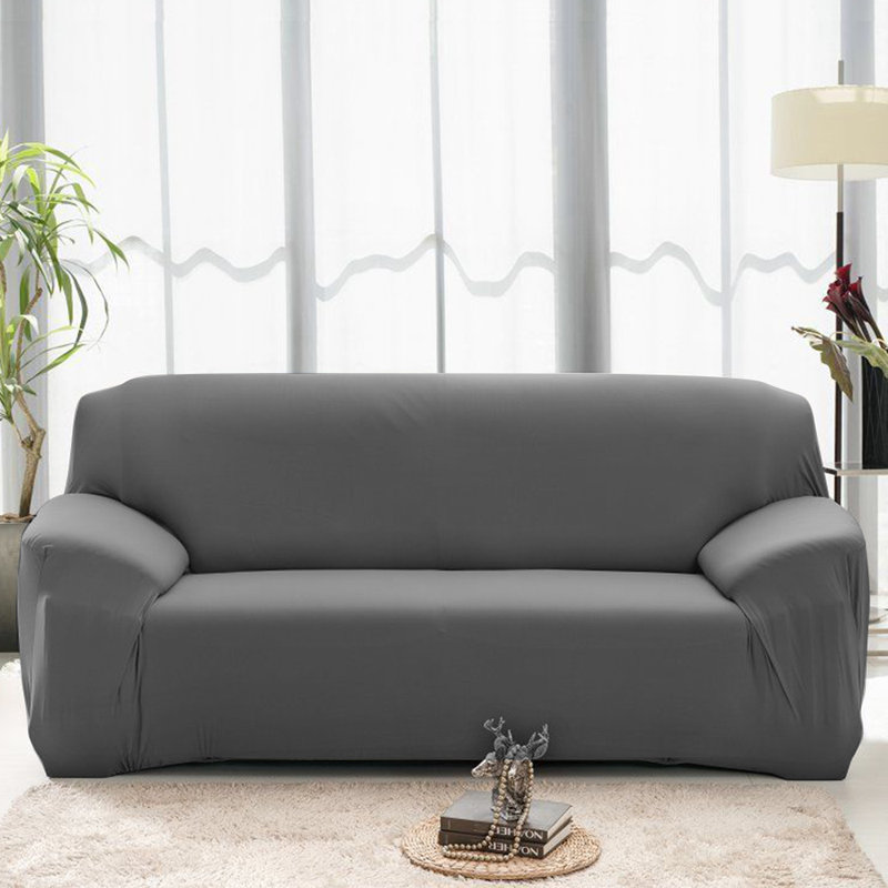 Housse pour canapé extensible 3 places, Mélange de polyester gris, H 45 po x l 118 po x P 30 po