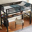 Lit mezzanine simple en métal noir avec prise de courant, DEL, bureau pour les jeux et les loisirs productifs, espace, réduction du bruit, cadre solide, station de charge, bricolage, protection, installation rapide