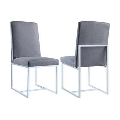 De 2 élégantes chaises rembourrées grises avec une structure en métal tendance pour la salle à manger